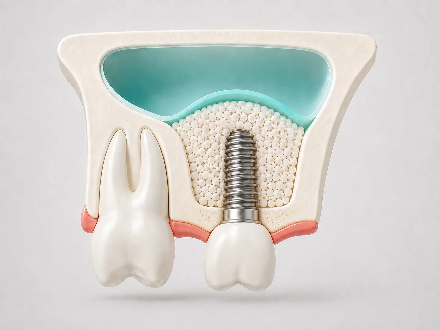 Implant posé après reconstruction du volume osseux